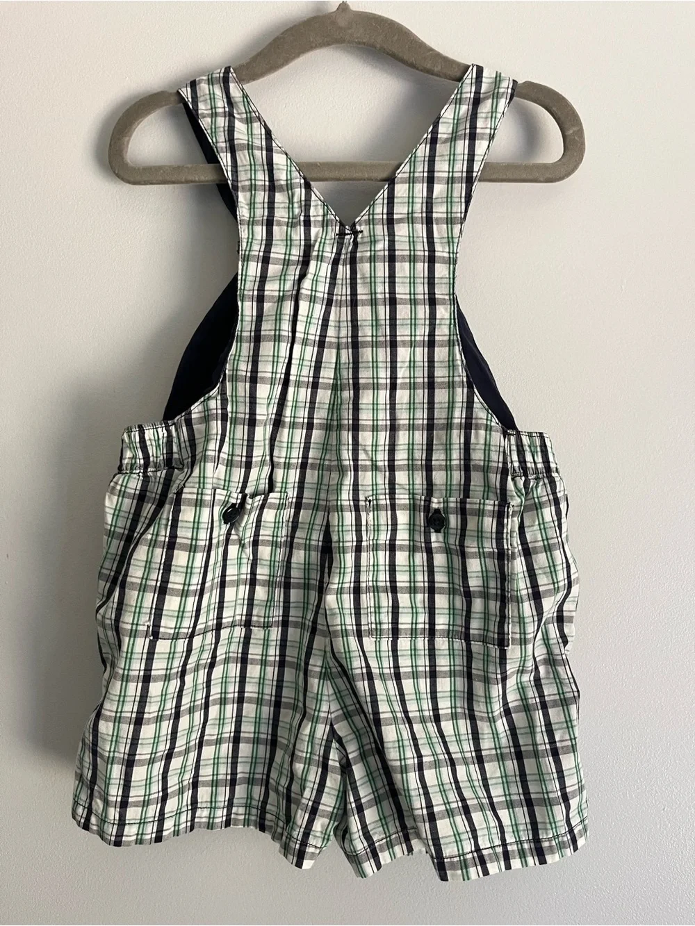 GAP Green, White & Navy Plaid Baby Overalls